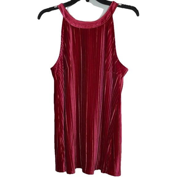 Torrid Red Velvet Tank Pleated High Neck Goddess Blouse (Torrid Size 00) Medium - Picture 2 of 7